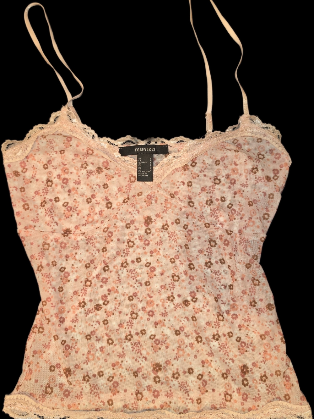Forever 21 Pink & Brown Floral Lace-Trim Cami